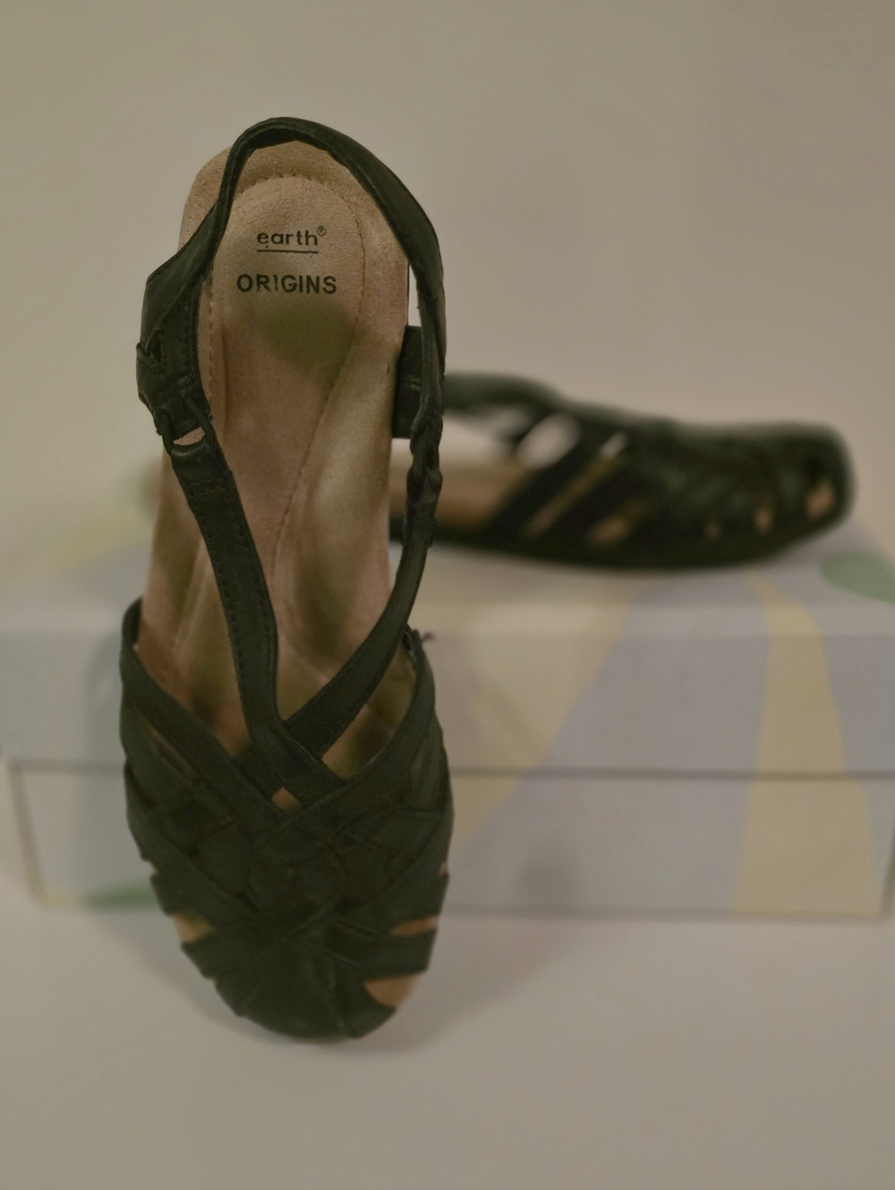 Earth Origins Women’s Black Leather Woven Slingback Sandals